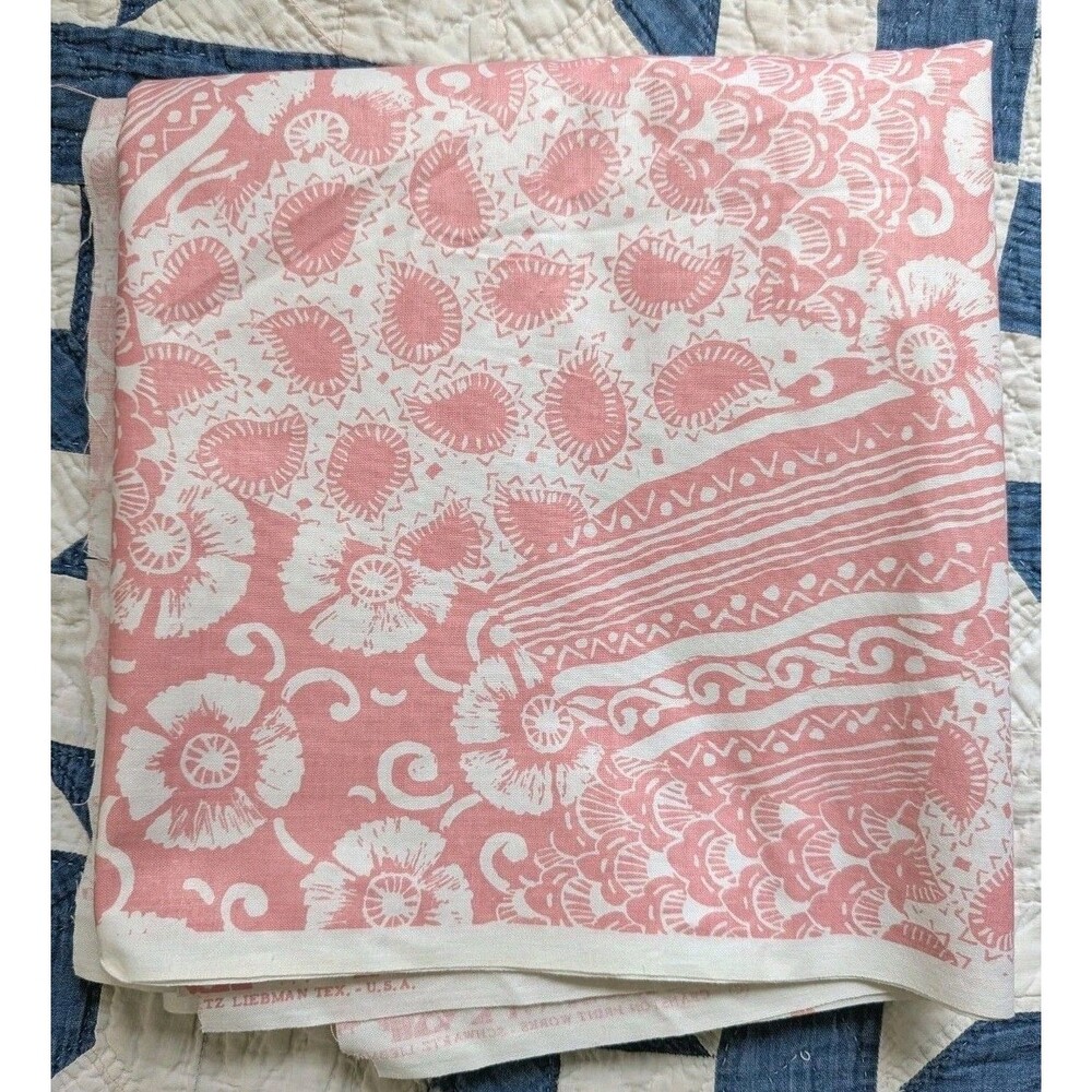 Vintage Cranston Print Works Fabric Pink White Faux Patchwork Cotton Quilt 1.8yd
